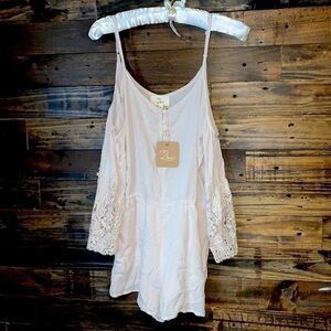 NWT Nude Romper with Lace Sleeves and Pockets